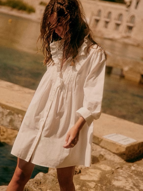 Sezane Gaia White Cotton Embroidered Mini Dress Fr34/Us2